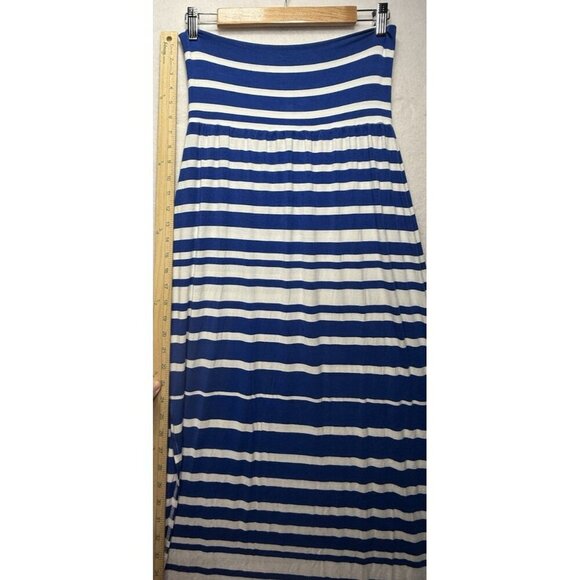 Athleta Skirt Women's S Blue White Stripe Fold Over Maxi Long Length Rayon Blend - Picture 8 of 8